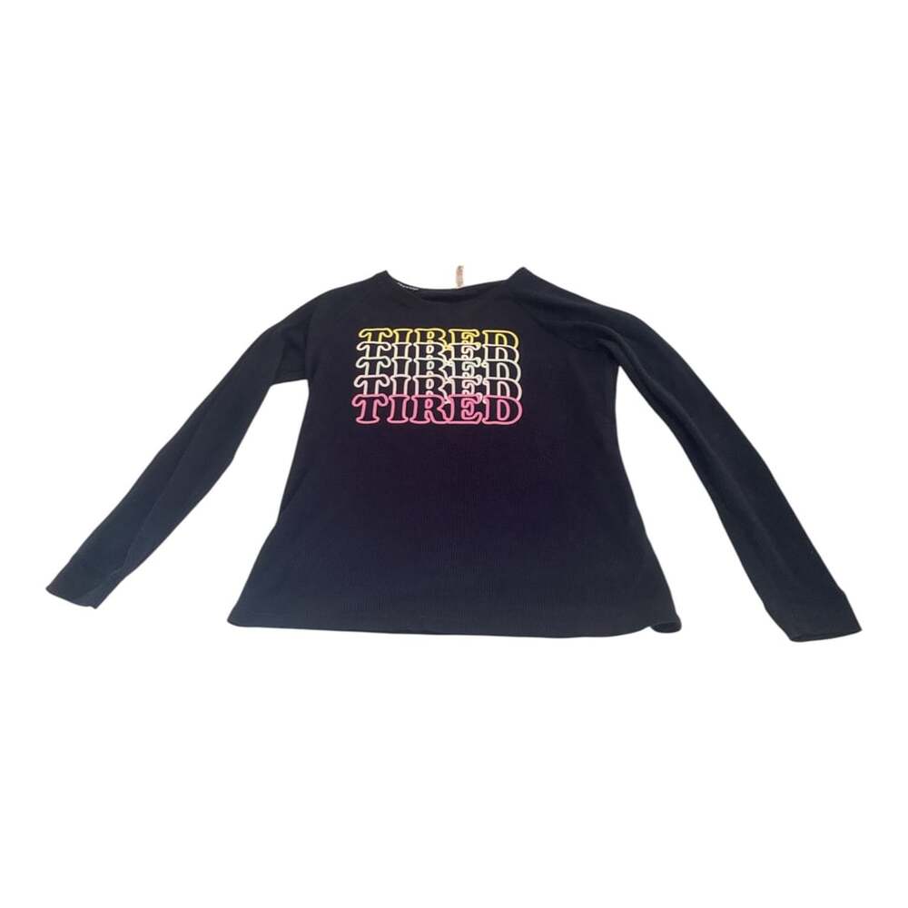 So Intimates Black Waffle Knit Long Sleeve Graphic Shirt XS